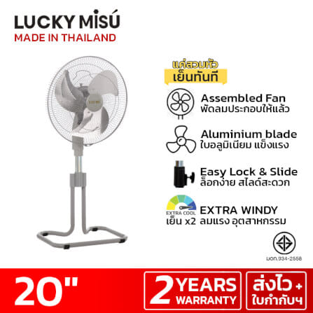 พัดลมอุตสาหกรรม 20 นิ้ว ลัคกี้มิตซู LM232 สีเทา ใบเงิน รุ่นขากบ พัดลมประกอบแล้ว_5